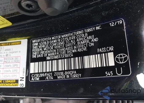 2020 Toyota C-Hr Le from USA, damaged, VIN NMTKHMBX7LR106934